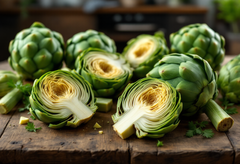 Carciofi freschi e scarti pronti per la cucina