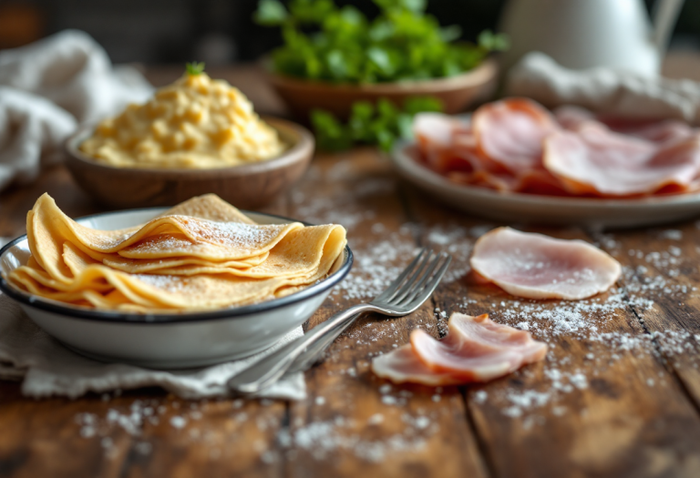 Crespelle farcite con besciamella e prosciutto cotto