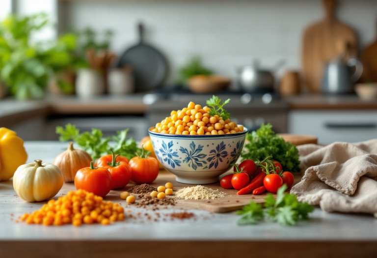 Curry di ceci e verdure colorate in una ciotola