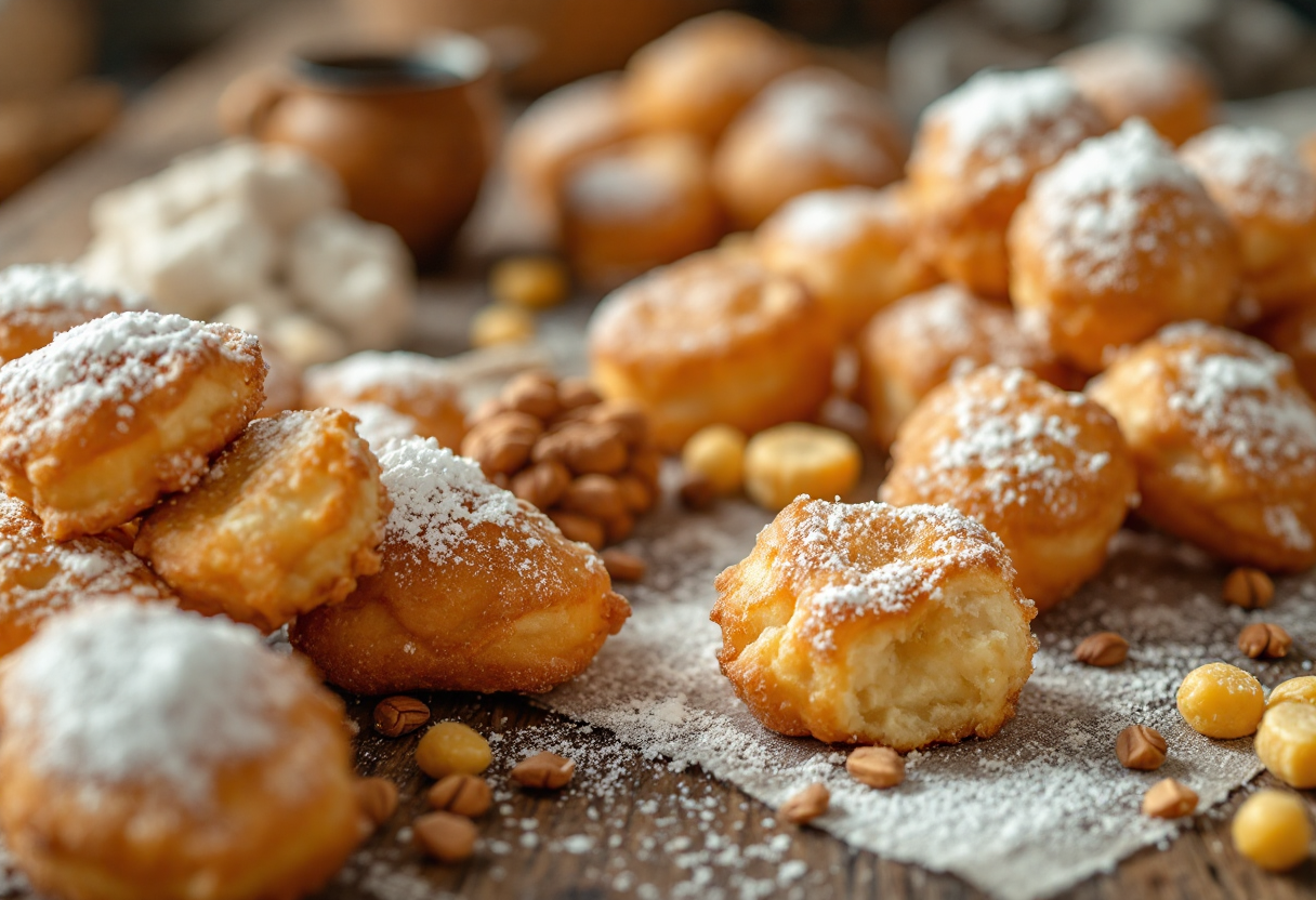 Varietà di dolci tipici di Carnevale su un tavolo