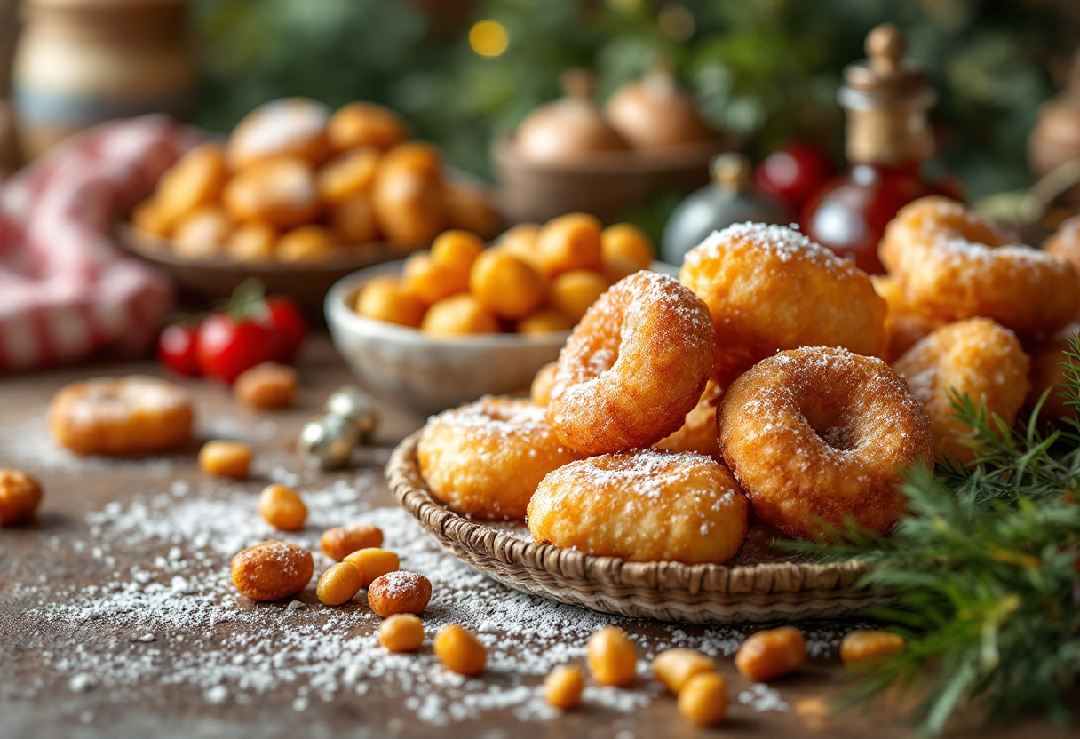 Varietà di dolci di Carnevale su un tavolo colorato