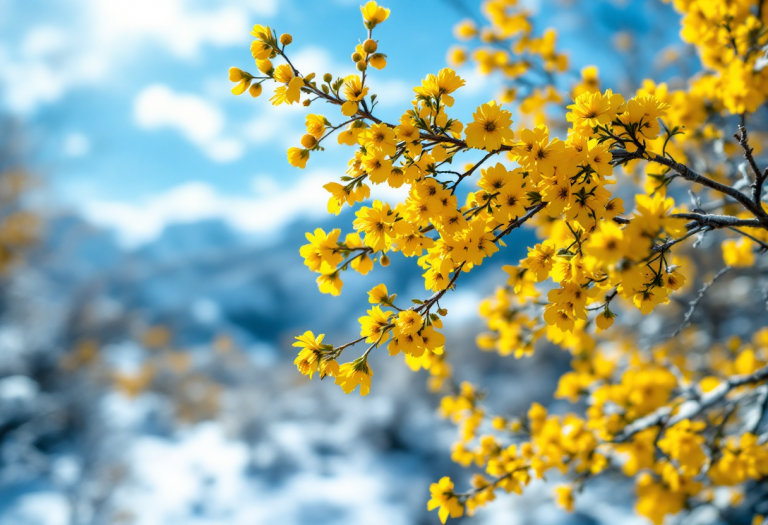 Mimosa gialla in fiore durante l'inverno in Liguria