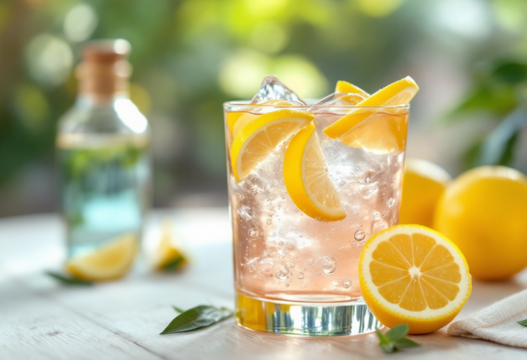 Cocktail gin lemon servito in un bicchiere con limone