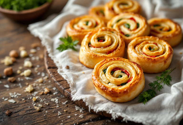 Girelle salate di pasta sfoglia pronte da servire