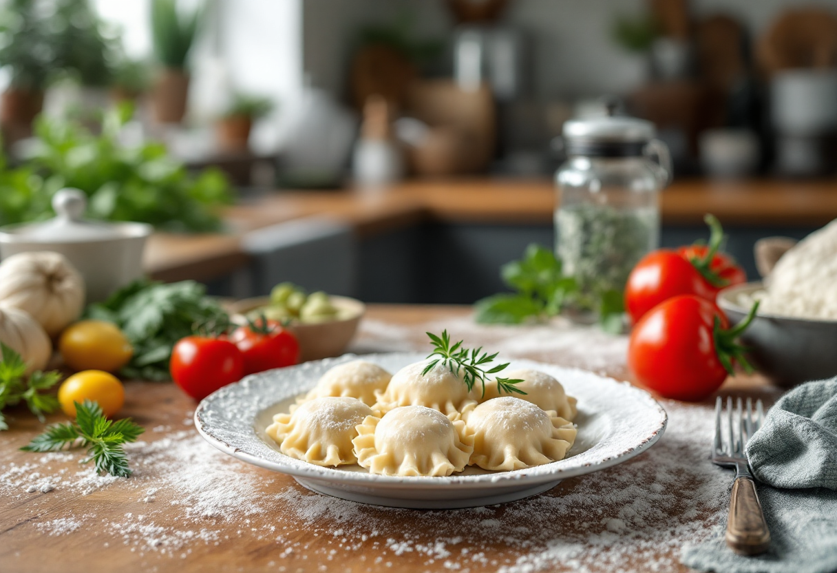 Gnocchetti di grano serviti con salsa e erbe fresche