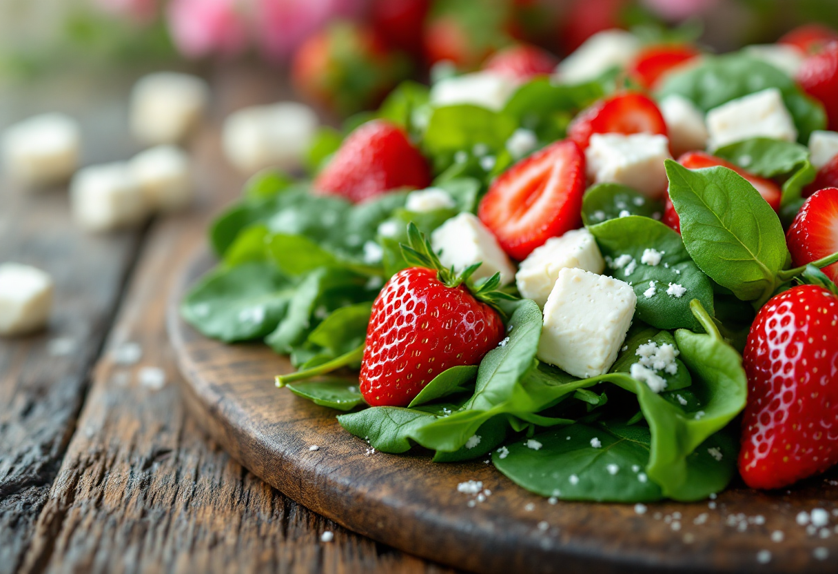 Insalata colorata con fragole, spinaci e feta