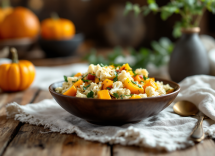 Insalata di cavolfiore e zucca in un piatto colorato