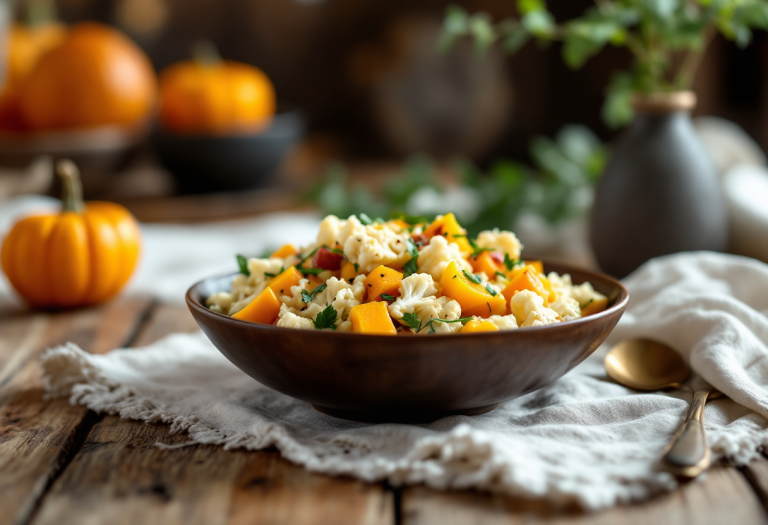 Insalata di cavolfiore e zucca in un piatto colorato