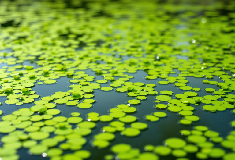 Lenticchia d'acqua in un campo verde e rigoglioso