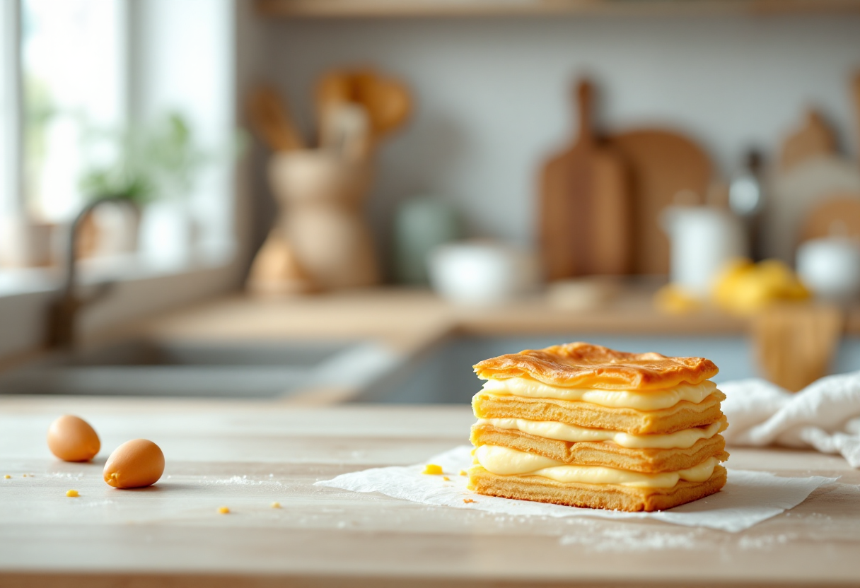 Millefoglie con crema e frutta fresca su un piatto