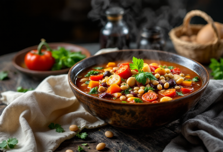 Minestrone italiano ricco di verdure fresche e saporite