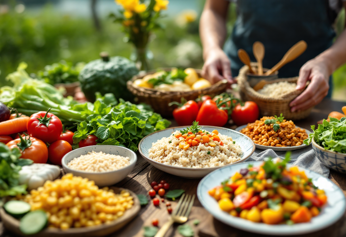 Piatto primaverile con ingredienti freschi e sostenibili