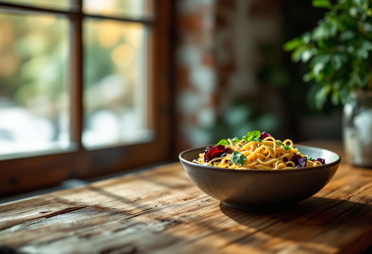 Pasta al radicchio con formaggio e noci