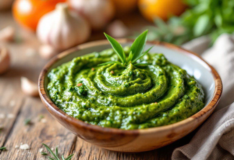 Pesto modenese fresco in un piatto tradizionale