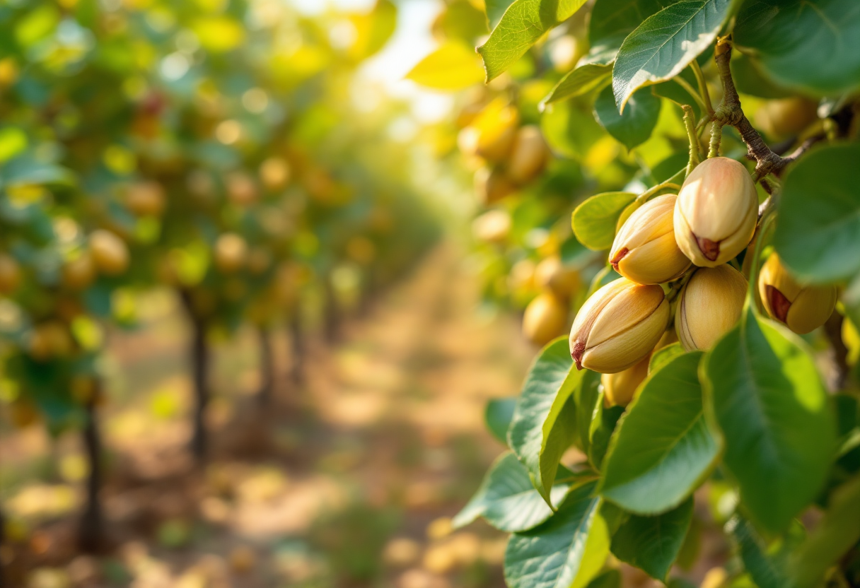 Pistacchi verdi in un piatto con ricette e benefici