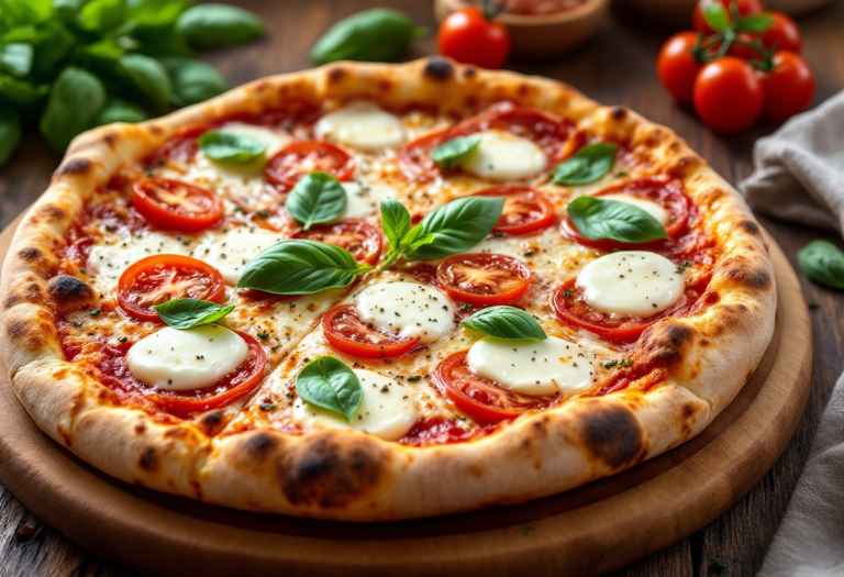 Pizza Margherita a righe con ingredienti freschi