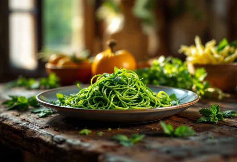 Agretti freschi cucinati in padella con olio e aglio