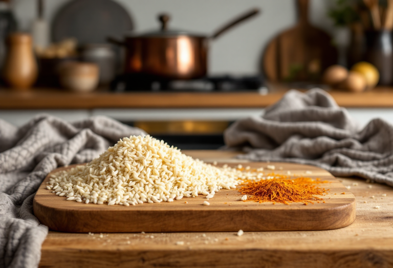 Piatto di risotto allo zafferano con decorazioni