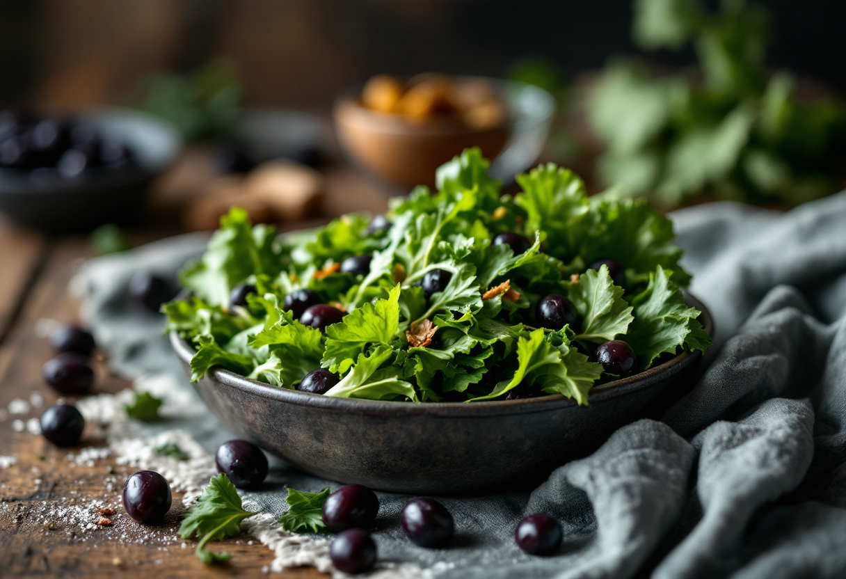 Scarola alla romana servita con olive di Gaeta