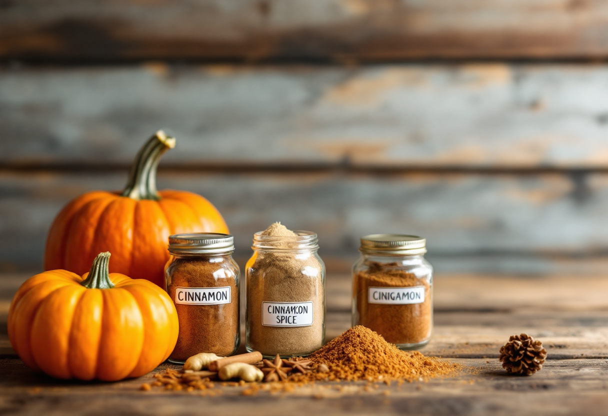 Immagine di una bevanda al pumpkin spice con spezie