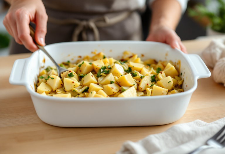 Sformato di carciofi e patate appena sfornato