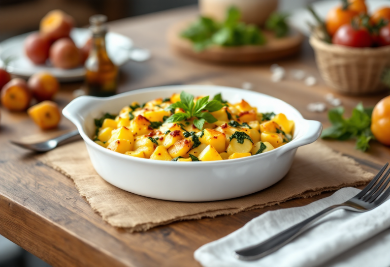 Sformato di patate e spinaci servito in un piatto