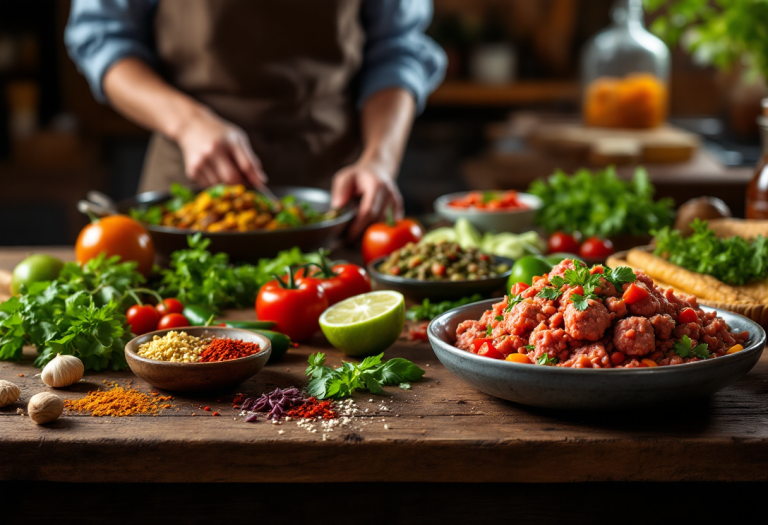 Deliziosi spiedini di kofta mediterranei pronti da gustare