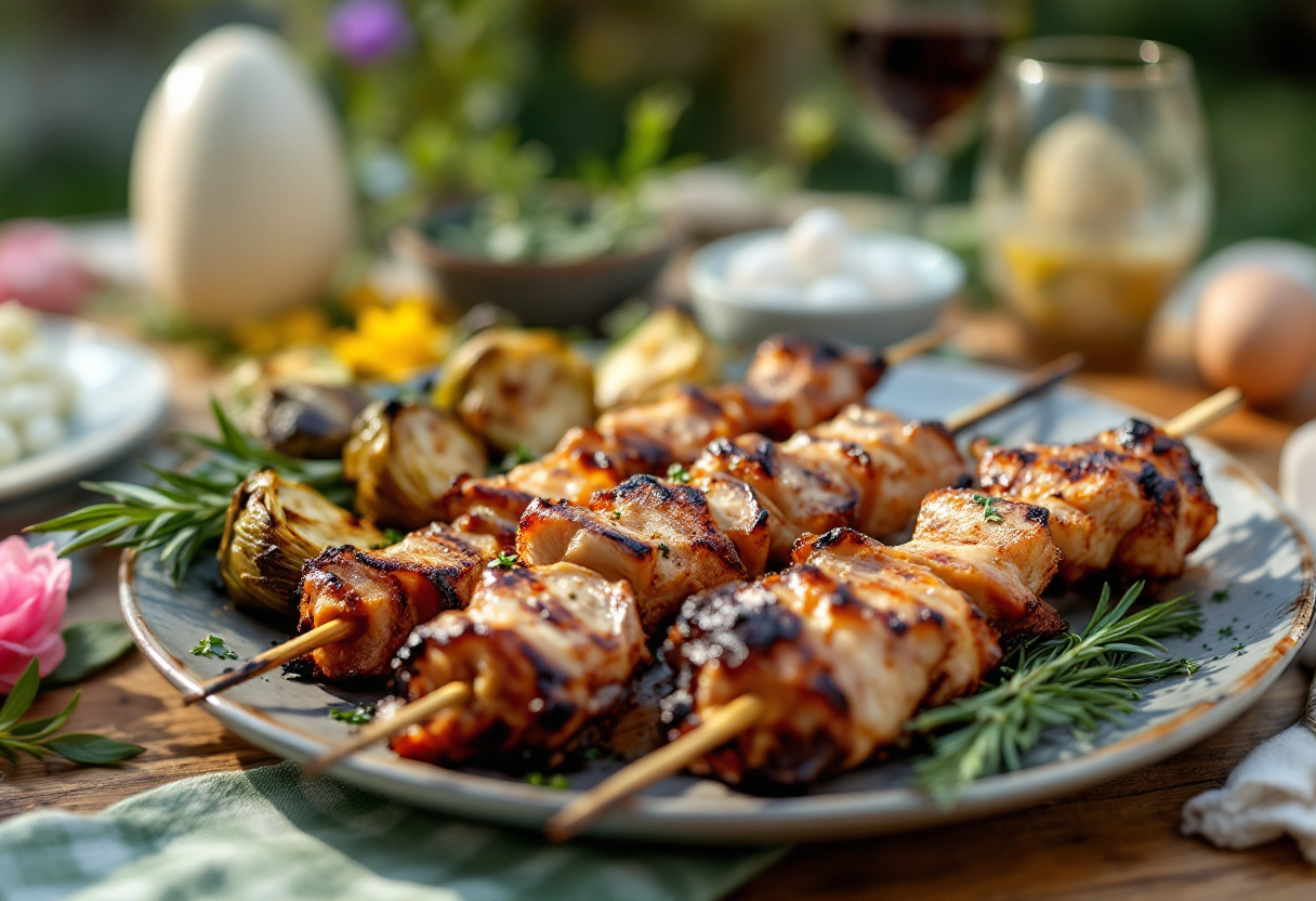 Spiedini di coniglio con carciofi freschi