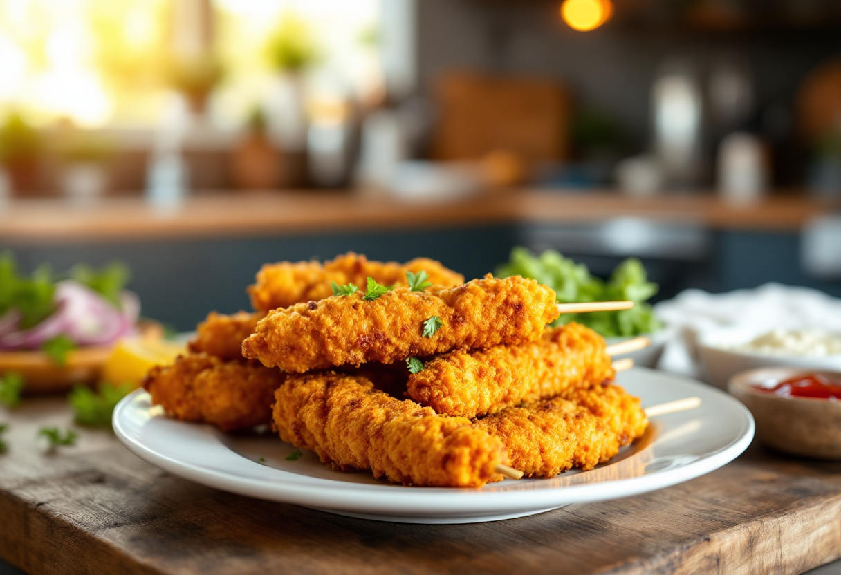 Spiedini di pollo sabbiosi pronti da servire