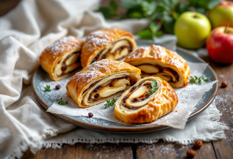 Strudel di mele e uvetta appena sfornato