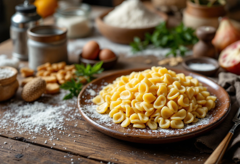 Testaroli tipici della Lunigiana serviti con pesto