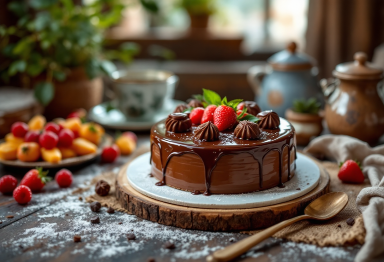 Torta giandujada decorata con nocciole e cioccolato