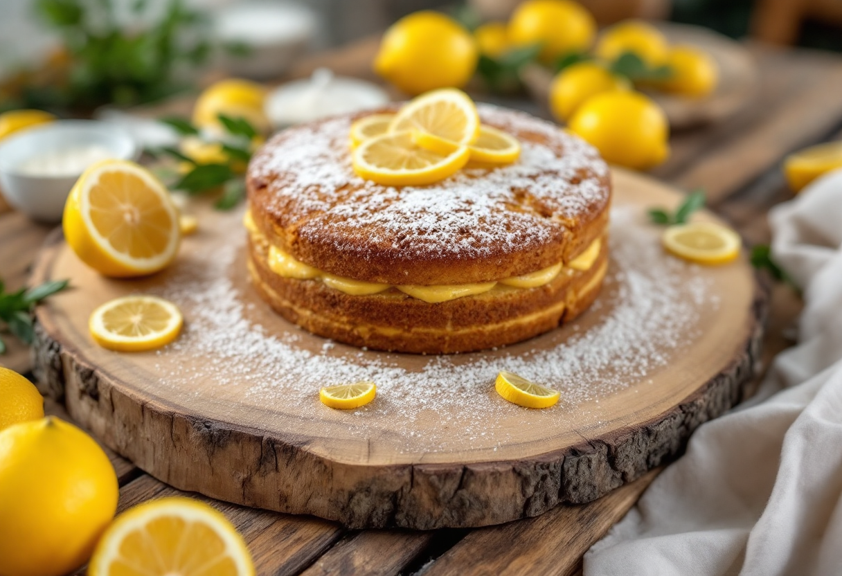 Deliziosa torta al limone decorata con fette di limone