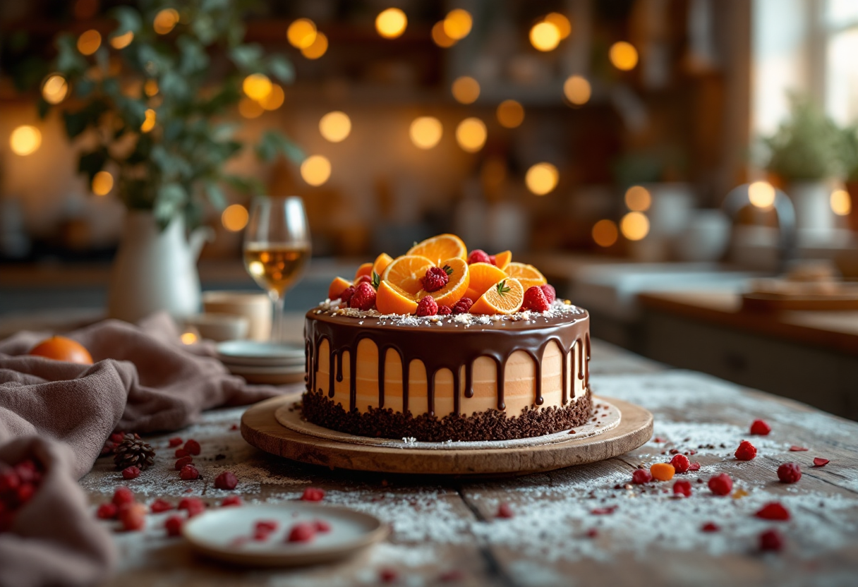 Deliziosa torta all'arancia e cioccolato decorata