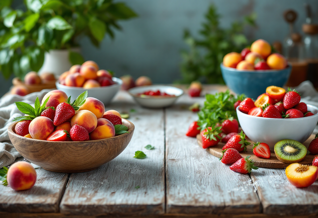 Torta di frutta frullata decorata con frutta fresca