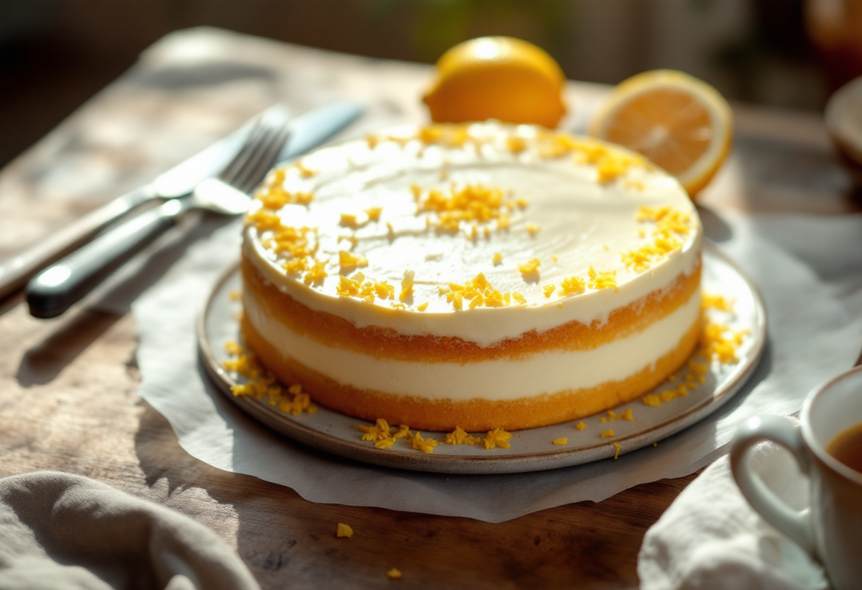 Deliziosa torta di ricotta e limone decorata