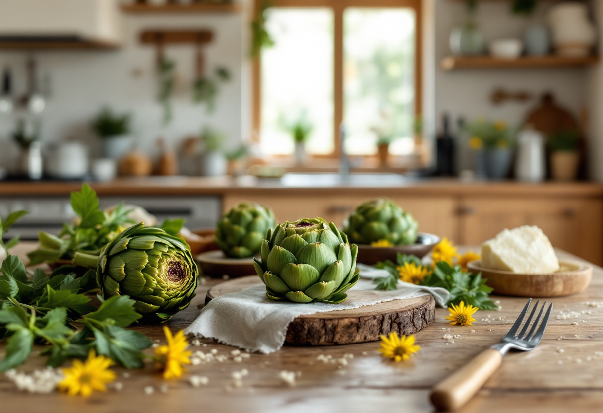 Torta salata ai carciofi appena sfornata