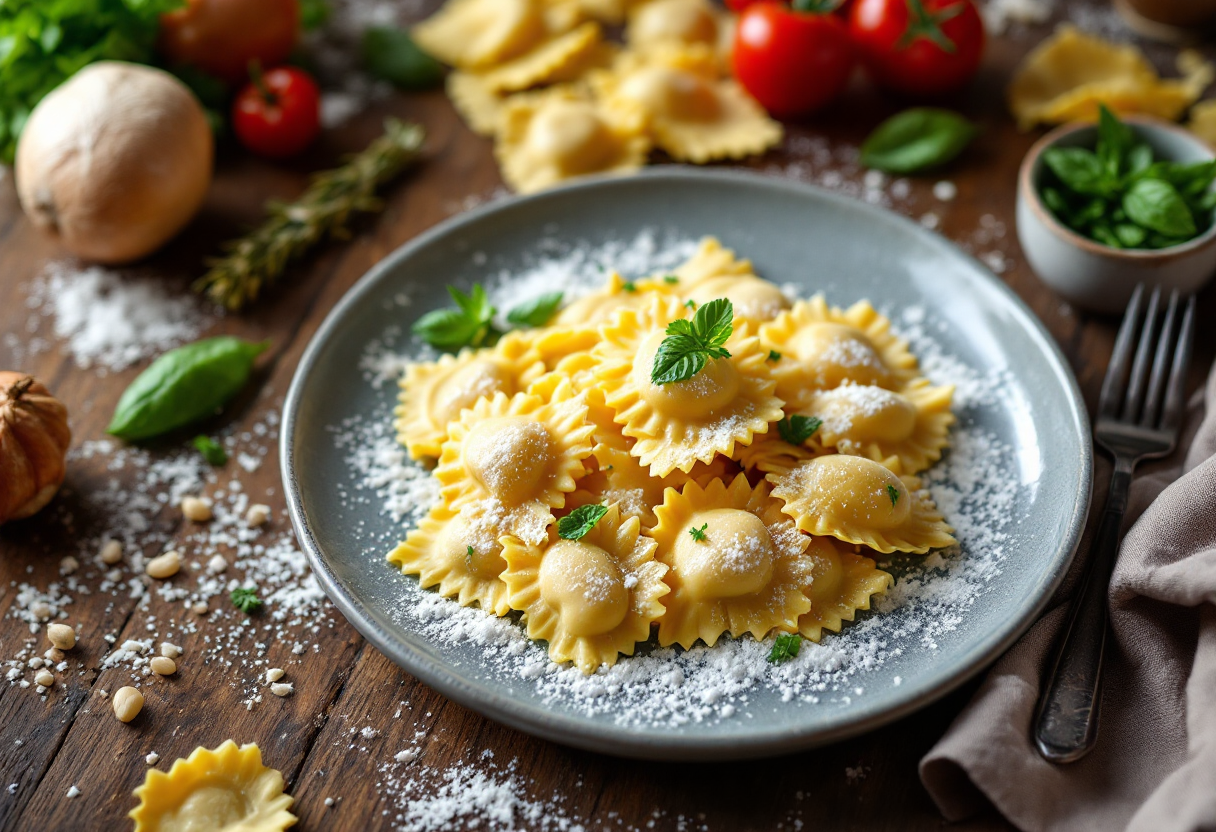 Tortelli cremaschi serviti con salsa tradizionale