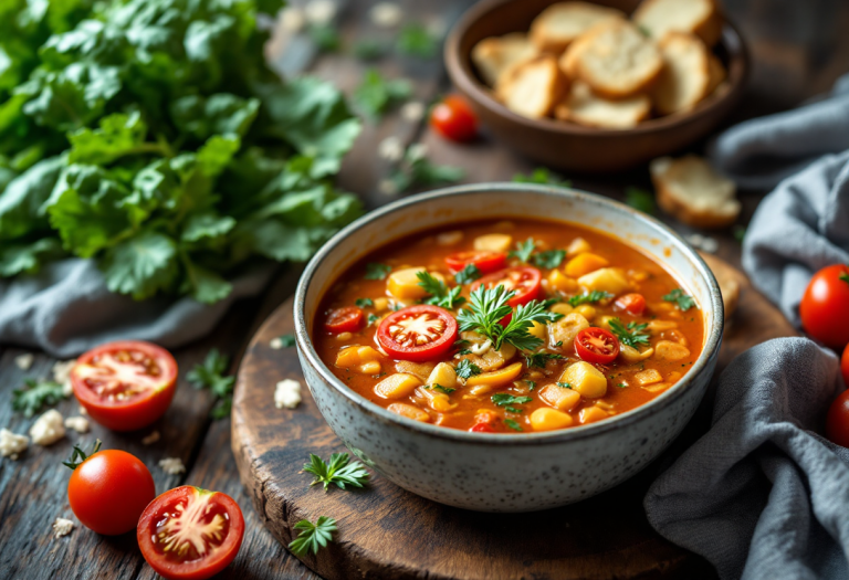 Piatto di zimino con verdure fresche e carne