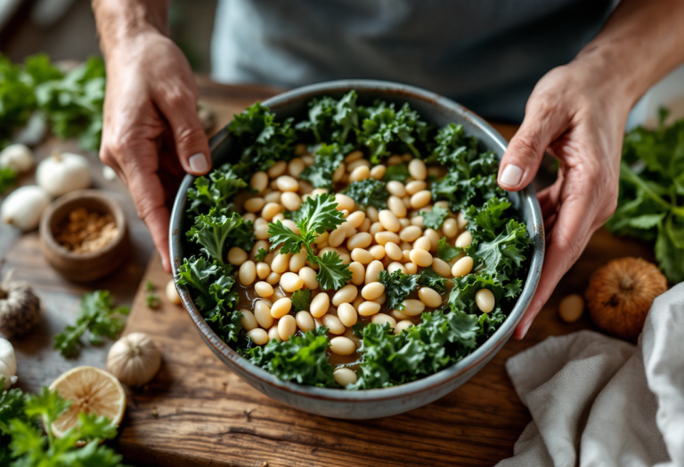 Deliziosa zuppa di cavolo nero con fagioli cannellini