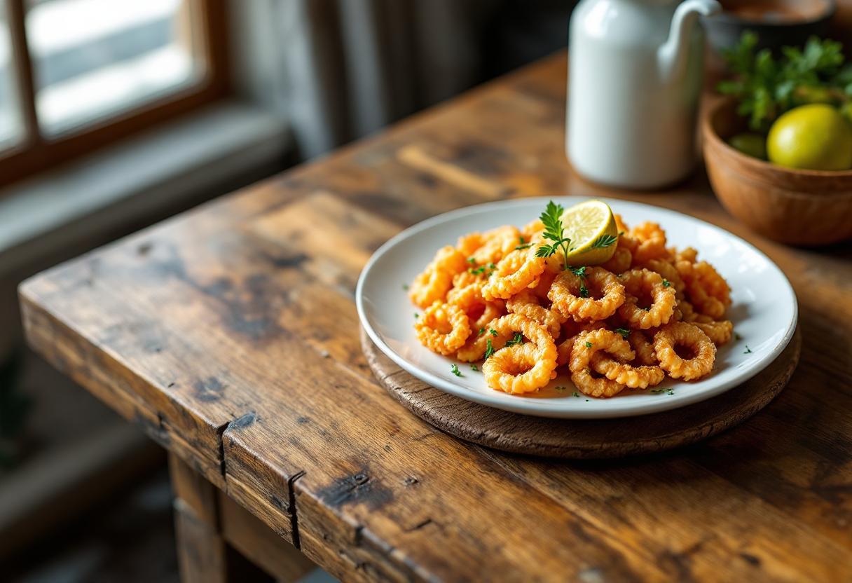 Deliziosi calamari fritti serviti con maionese di lime