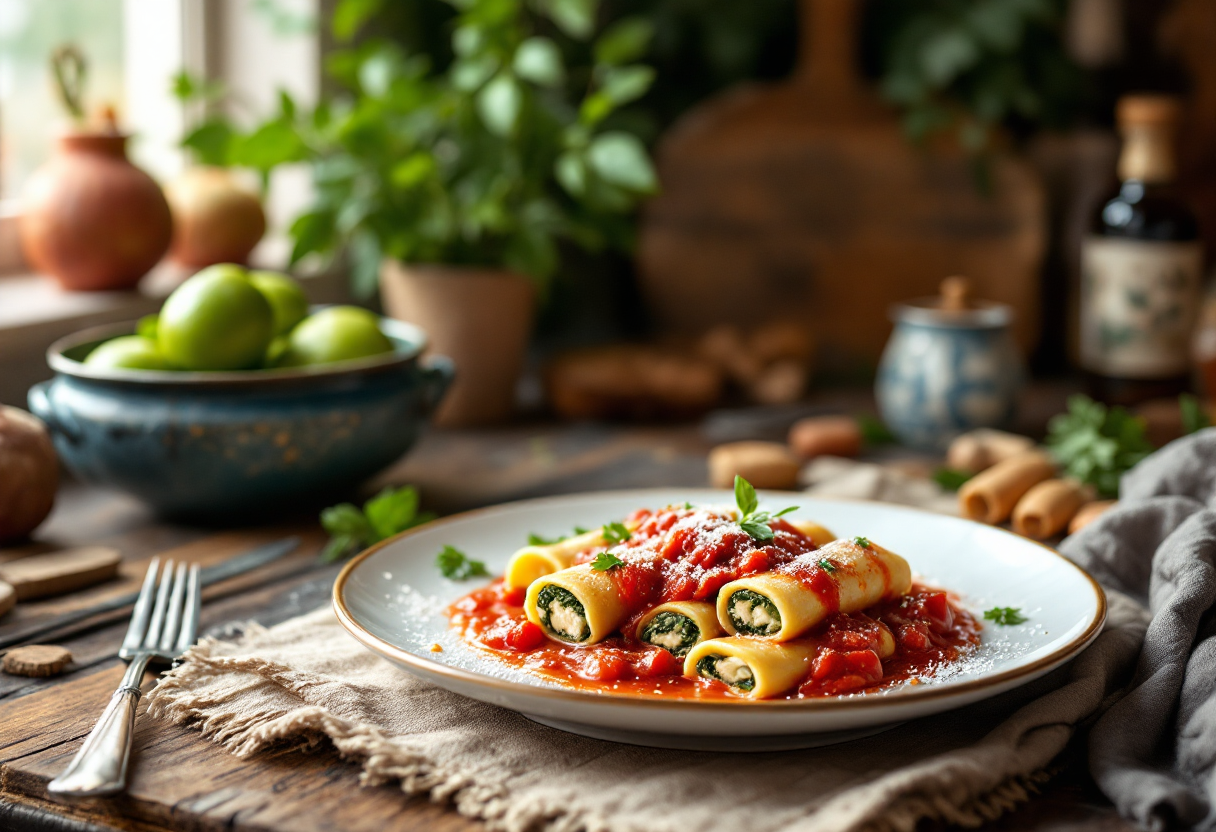 Deliziosi cannelloni alla siciliana pronti da servire