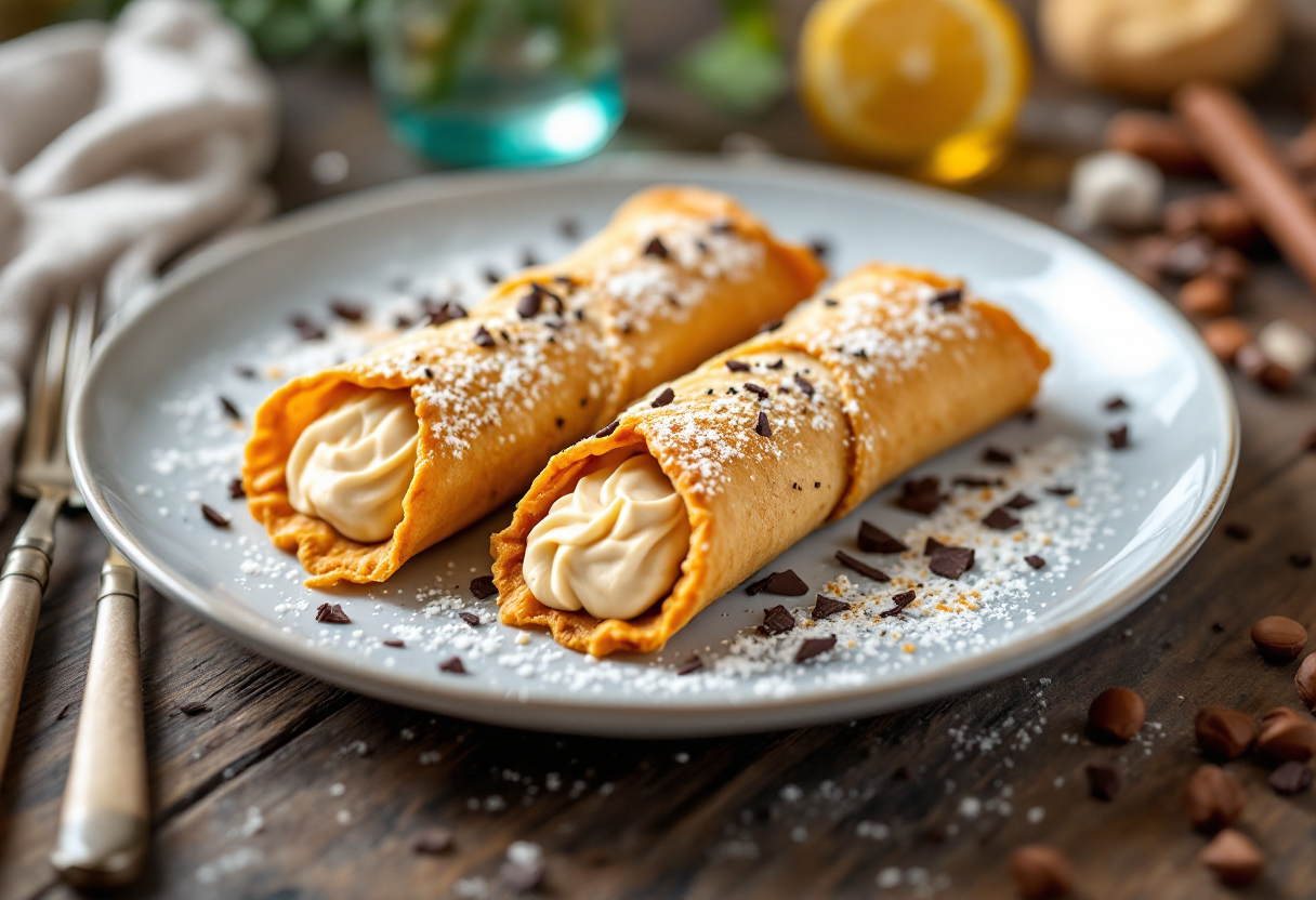 Deliziosi cannoli vegani ripieni di mousse di fagioli