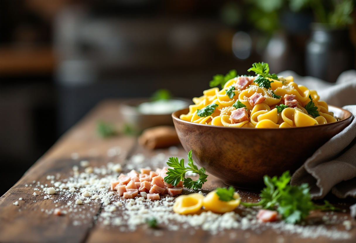 Cavatelli con cicoria e guanciale serviti in un piatto