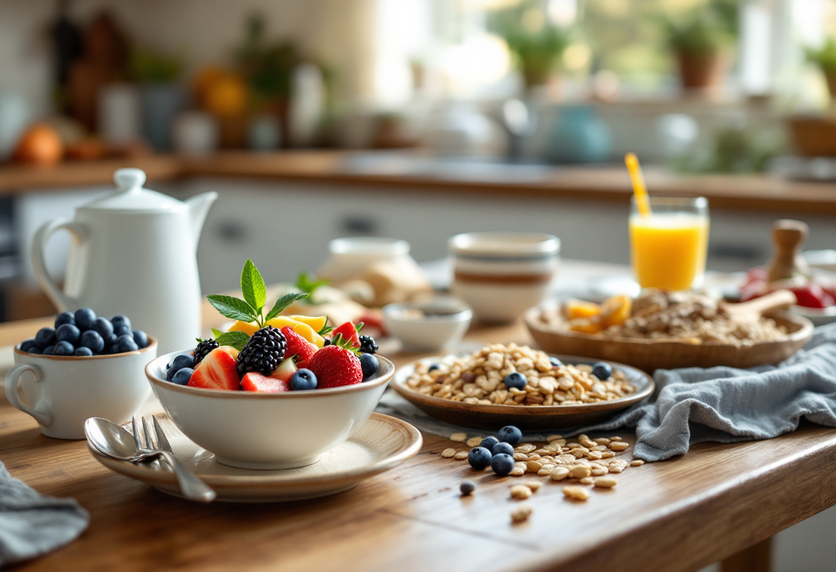 Colazione sana con frutta e cereali integrali