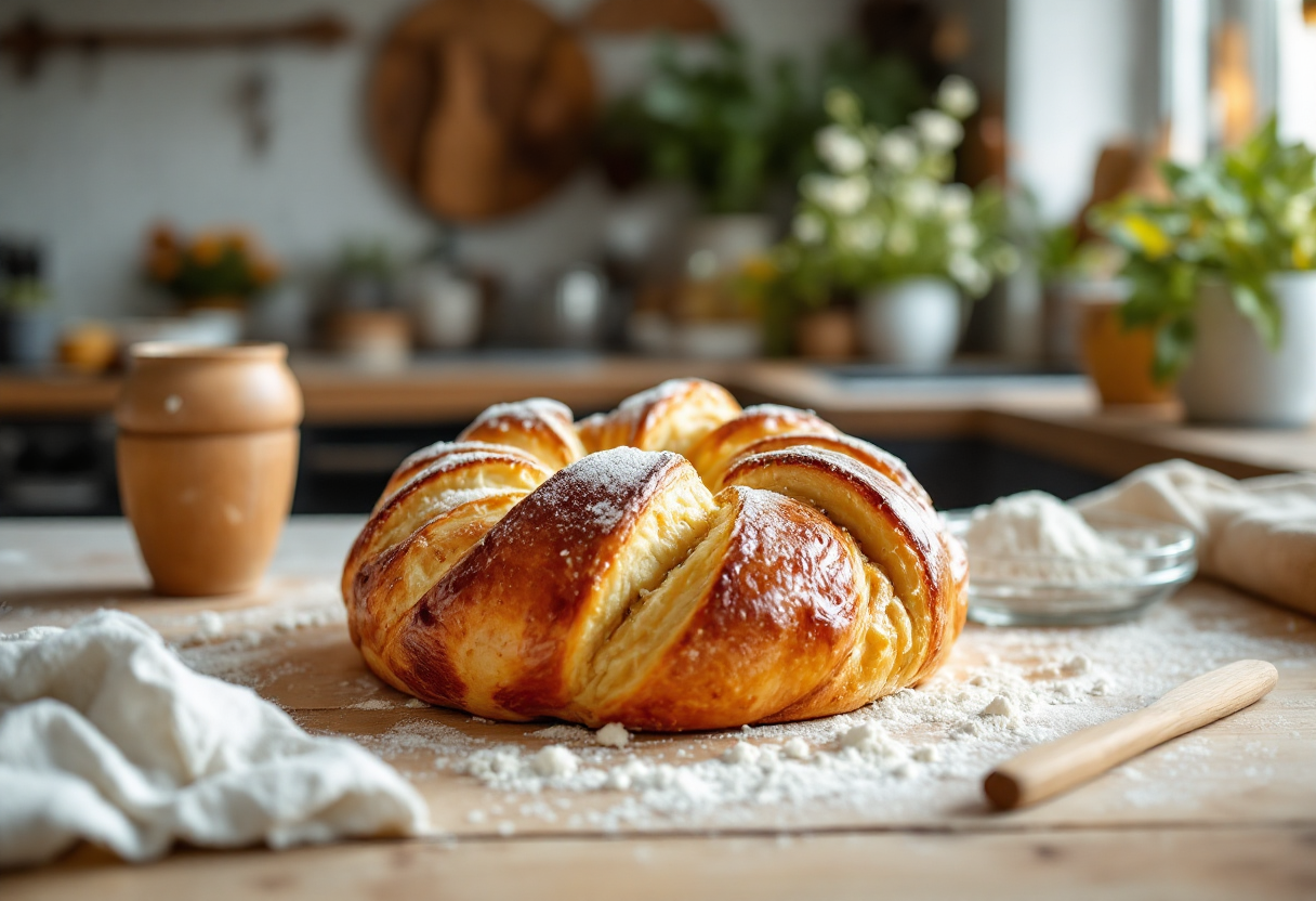 Colomba di Pasqua appena sfornata con mandorle