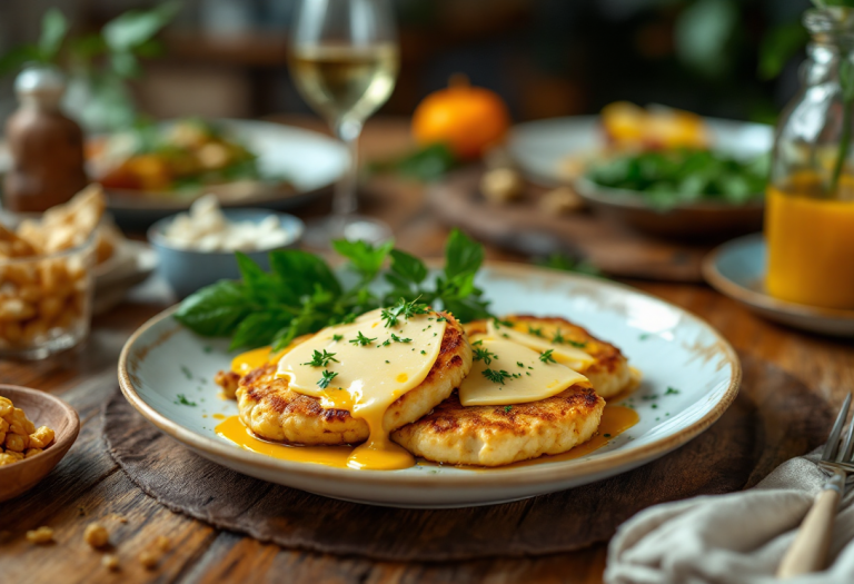 Cotolette di pollo con scamorza e salsa alla curcuma