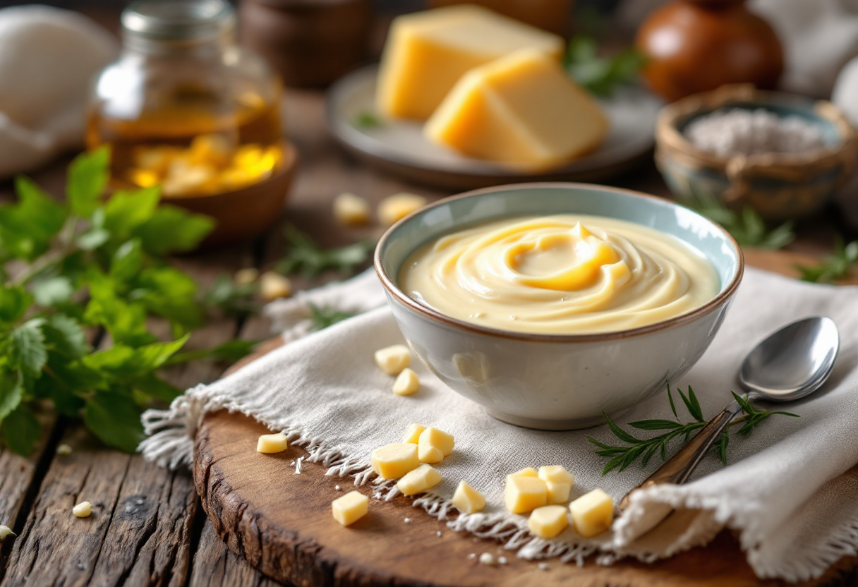 Crema di parmigiano preparata dallo chef Massimo Bottura