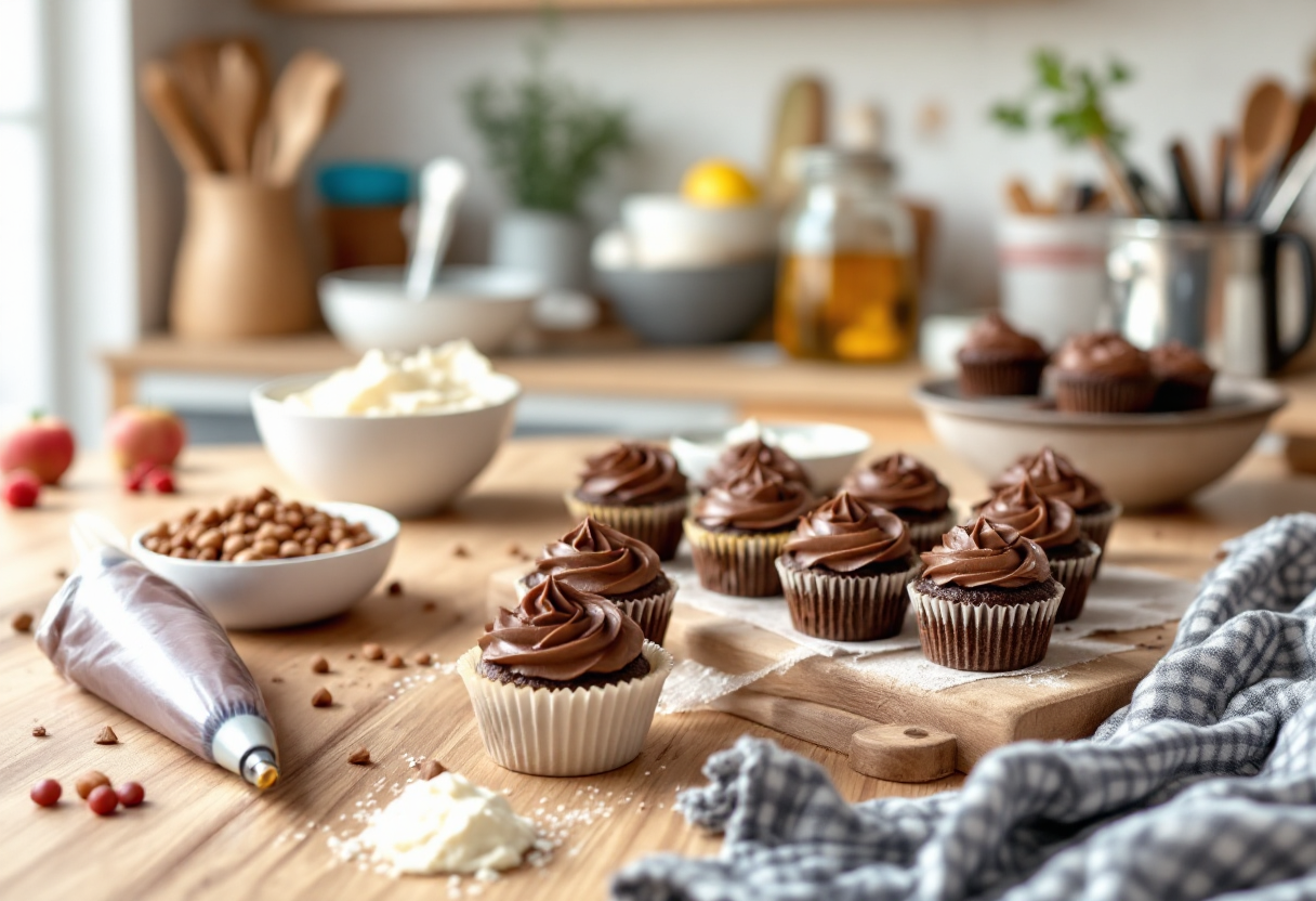 Delizioso cupcake al cioccolato con frosting al formaggio