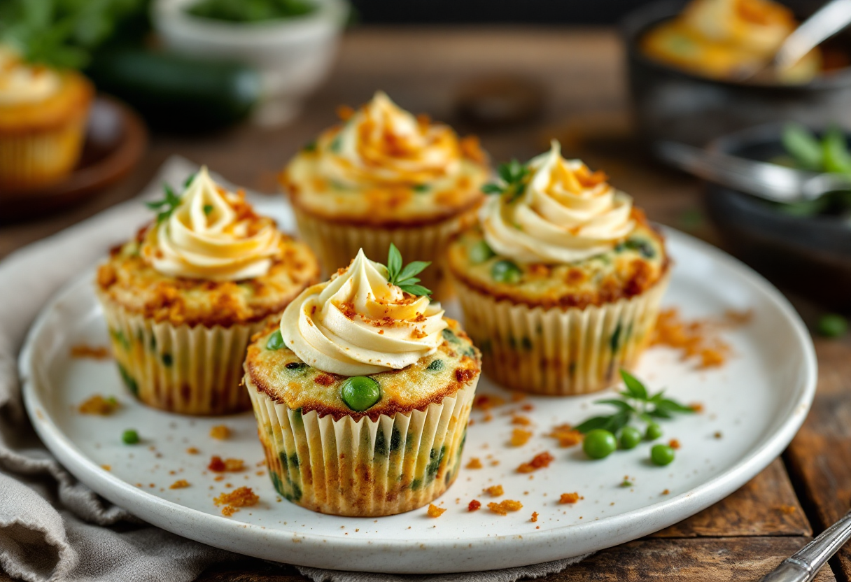 Deliziosi cupcake salati decorati per una cena elegante